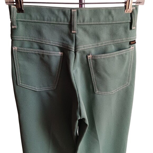 26x33 Vintage 70's Pants Farah Mens Avocado Green Polyester Bootcut Stretch Knit - Picture 5 of 7